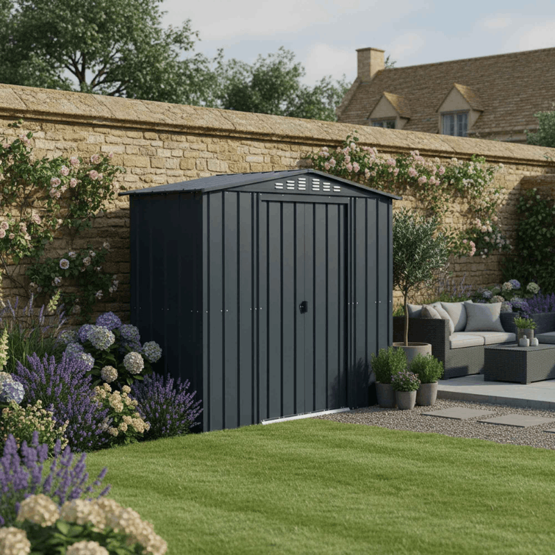 Globel Apex Metal Shed 8x6ft– Galvanised Steel Garden Storage with Double Door
