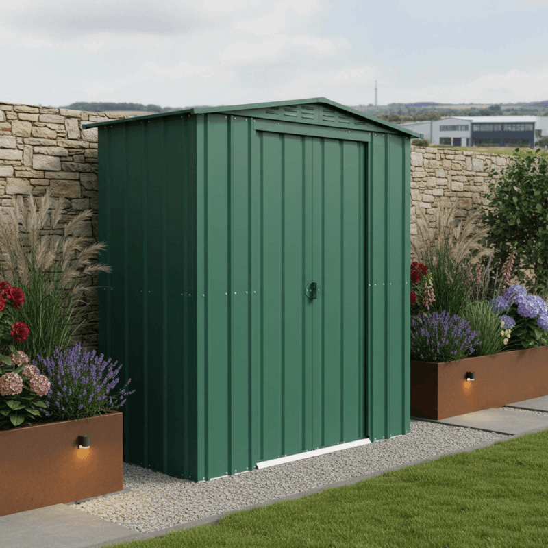 Globel Apex Metal Shed– Galvanised Steel Garden Storage with Double Doors&nbsp;