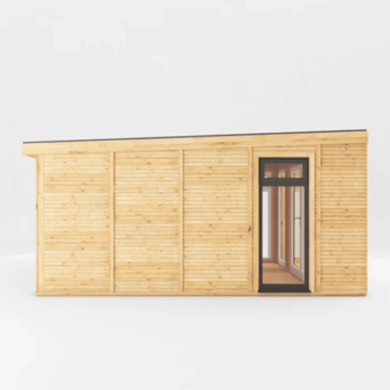 Wooden cabin with a glass door on a white background