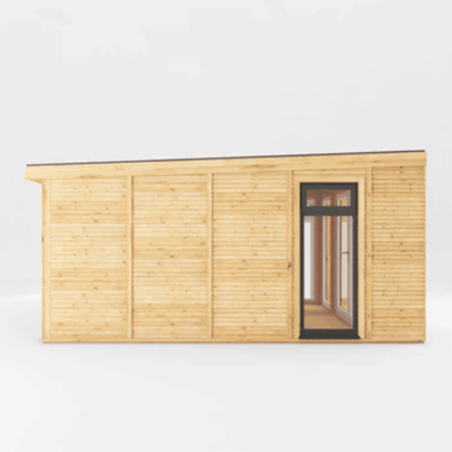 Wooden cabin with a glass door on a white background