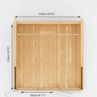 Wooden bed frame with dimensions labeled on a white background