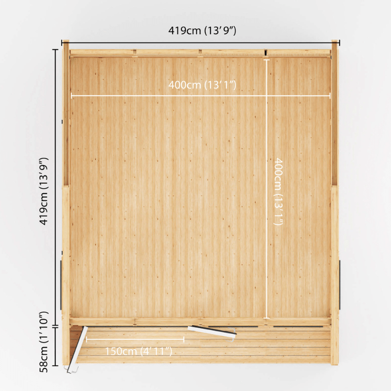 Wooden screen with dimensions labeled on a white background