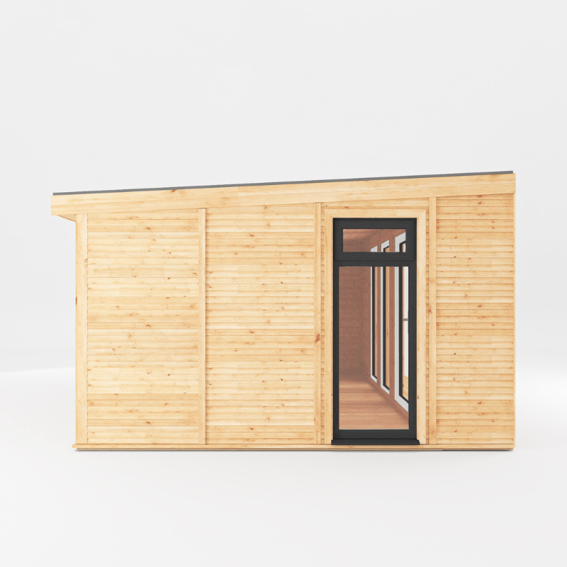 Wooden cabin with a glass door on a white background