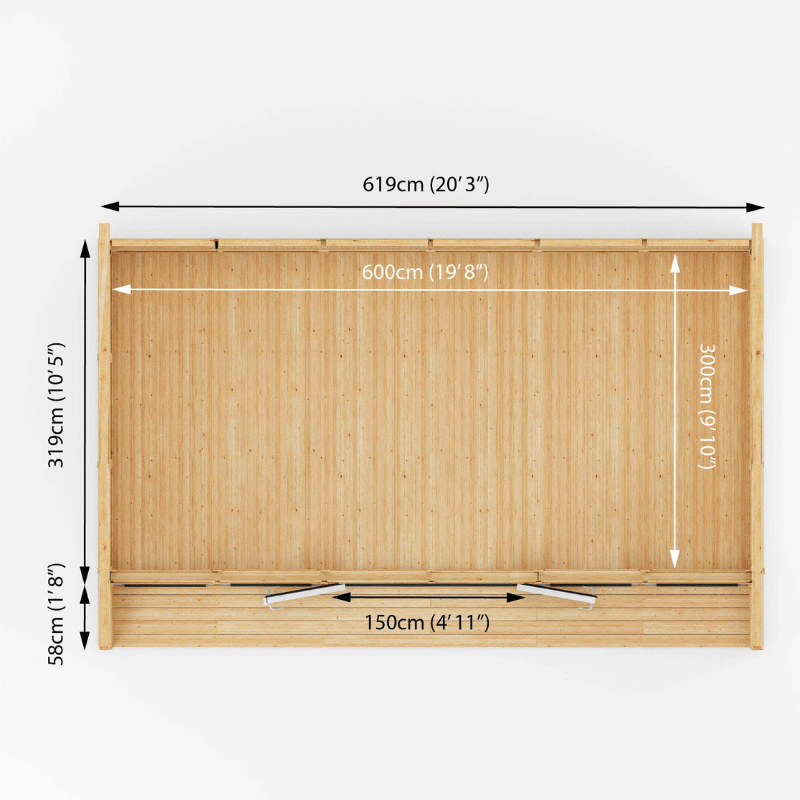 Measurement chart of a wooden screen with dimensions labeled