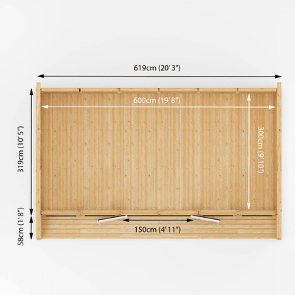 Measurement chart of a wooden screen with dimensions labeled