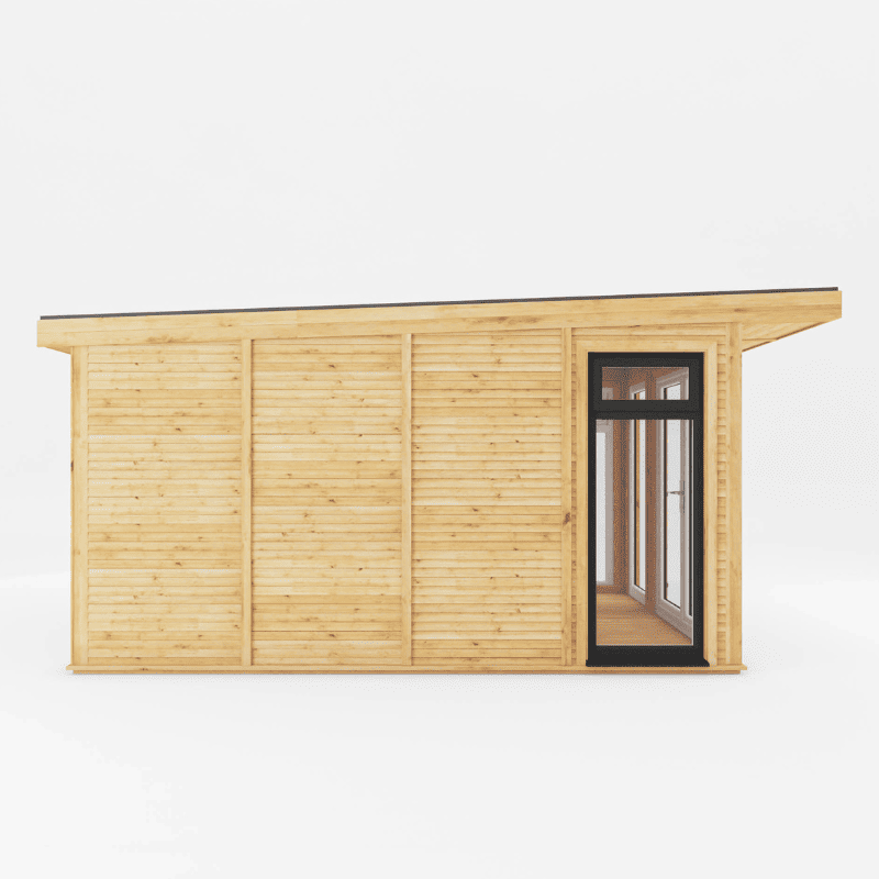 Wooden cabin with a glass door on a white background