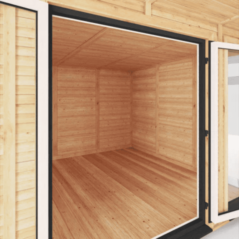 Empty wooden shed with open door