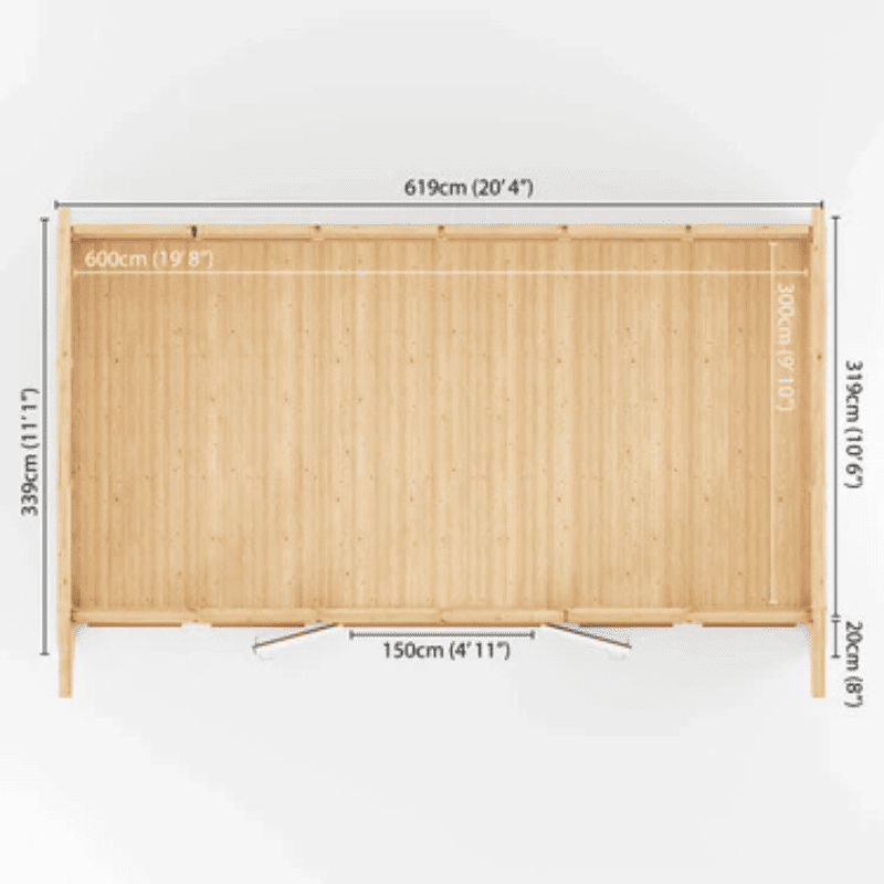 Wooden fence panel with dimensions indicated on a white background
