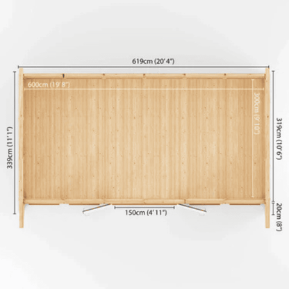 Wooden fence panel with dimensions indicated on a white background