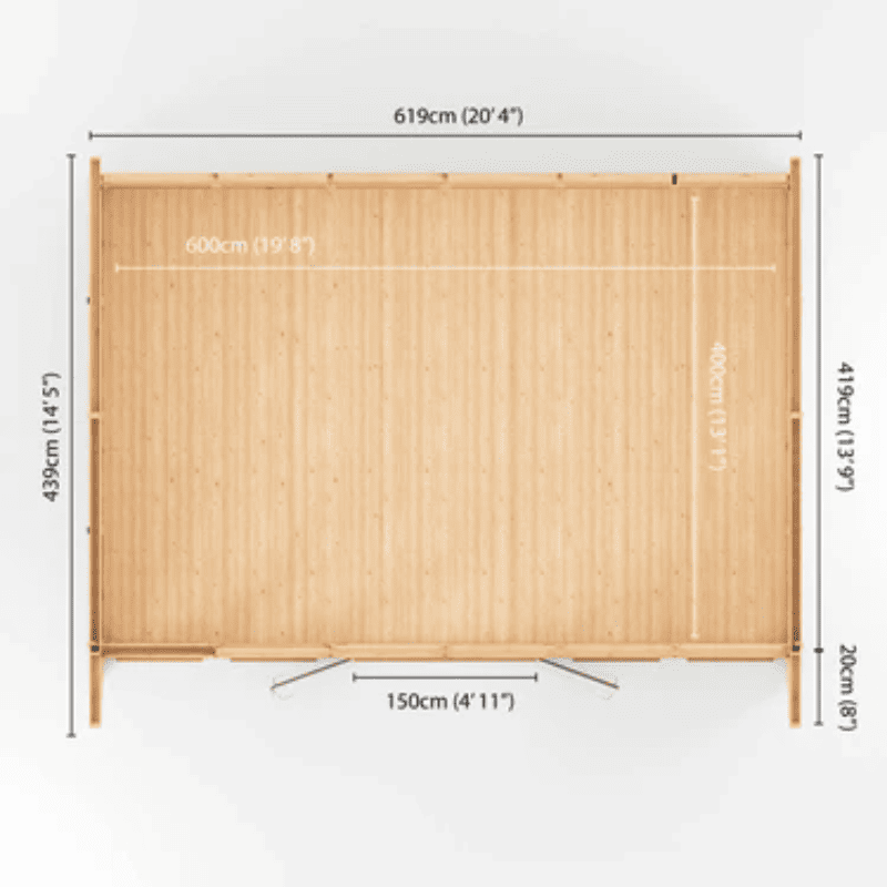 Dimensions of a wooden screen or partition on a white background