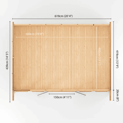 Dimensions of a wooden screen or partition on a white background