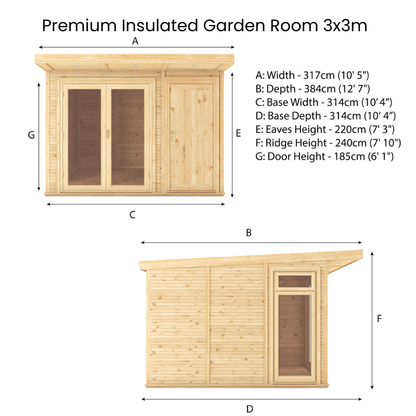 Mercia Premium Insulated Garden Room with Side Shed – Double Glazed Home Office