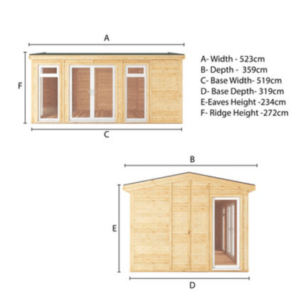 Dimensions of a wooden shed with labeled measurements on a white background