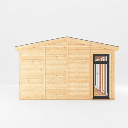 Wooden shed with a door on a white background