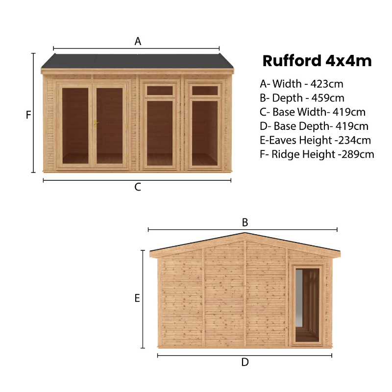Mercia Rufford Premium Insulated Garden Room 4x4| Luxury All-Season Double Glazed Home Office Studio