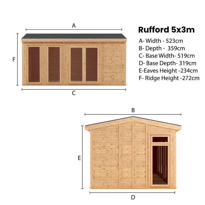 Mercia Rufford Premium Insulated Garden Room 5x3| Luxury All-Season Double Glazed Home Office Studio