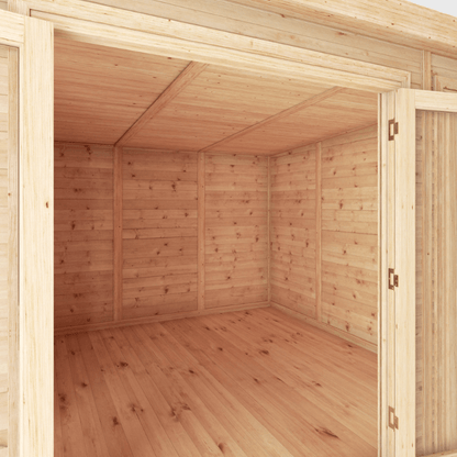 Empty wooden shed with natural wood finish