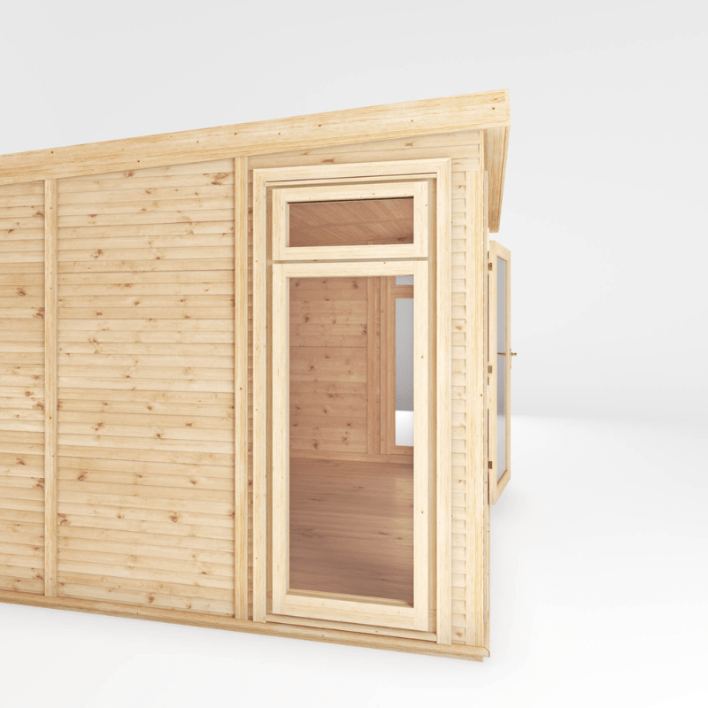 Wooden cabin with a window on a white background