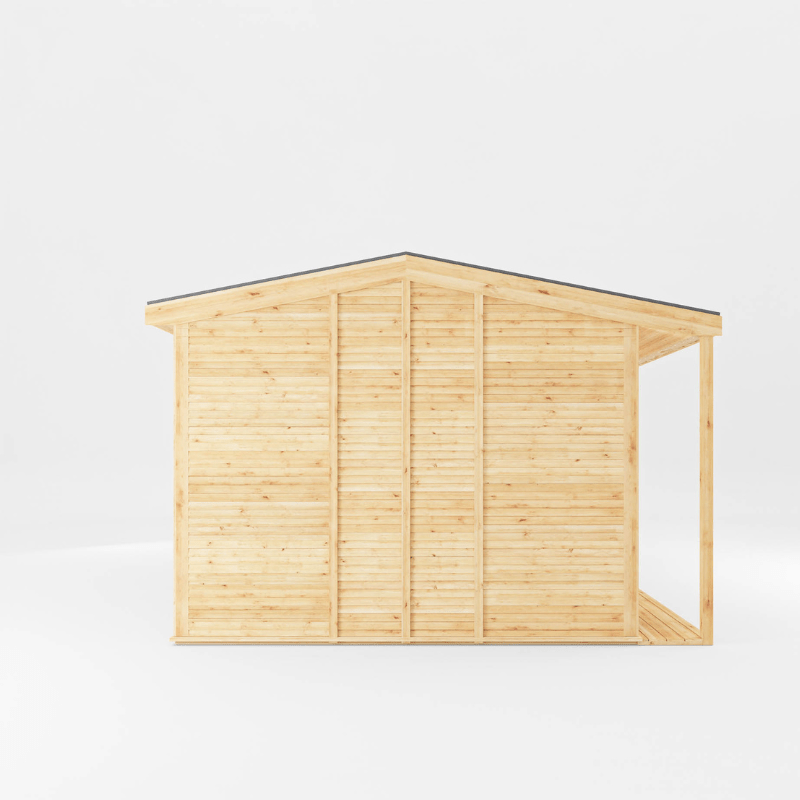 Wooden shed with a gabled roof on a white background