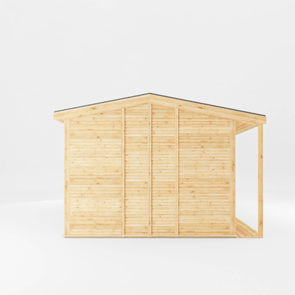 Wooden shed with a gabled roof on a white background