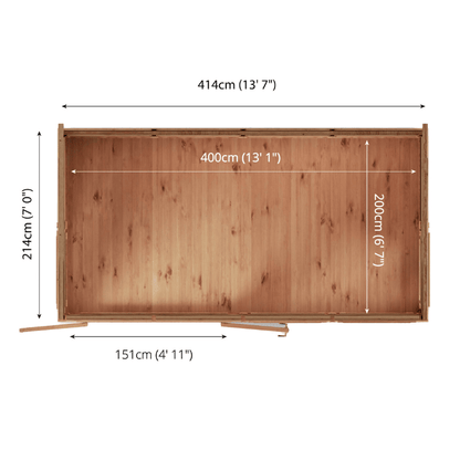 Wooden deck with dimensions labeled on a white background