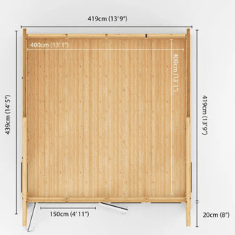 Wooden screen with dimensions indicated on a white background