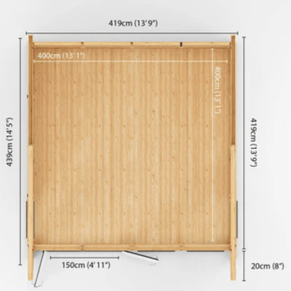 Wooden screen with dimensions indicated on a white background