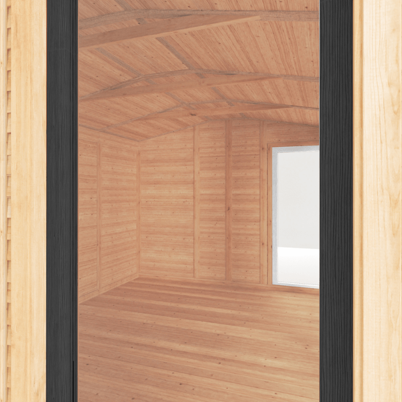 Wooden cabin interior with a window on a white background
