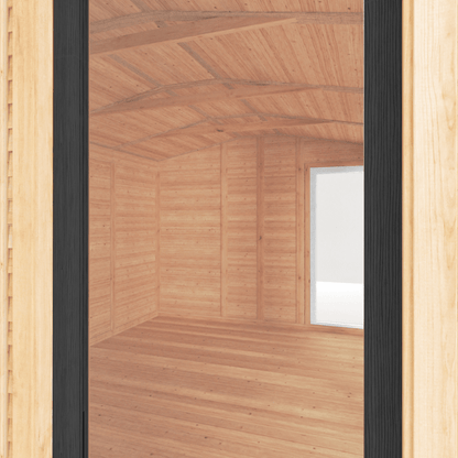 Wooden cabin interior with a window on a white background