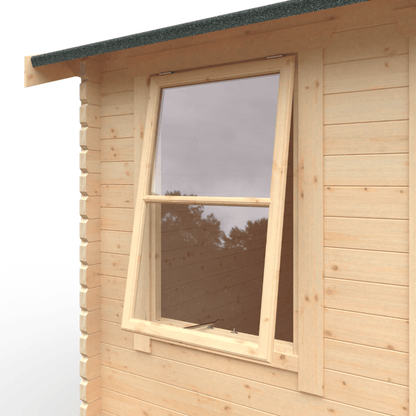 Wooden cabin with a window on a white background