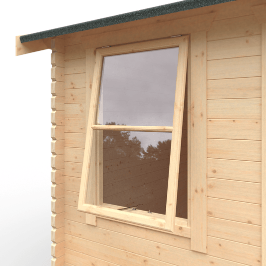 Wooden cabin with a window on a white background