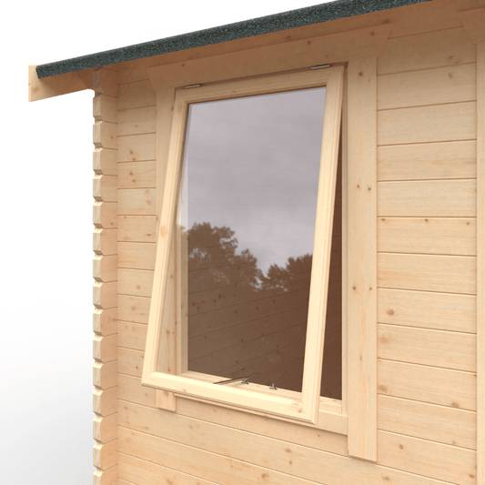 Wooden cabin with a window on a white background
