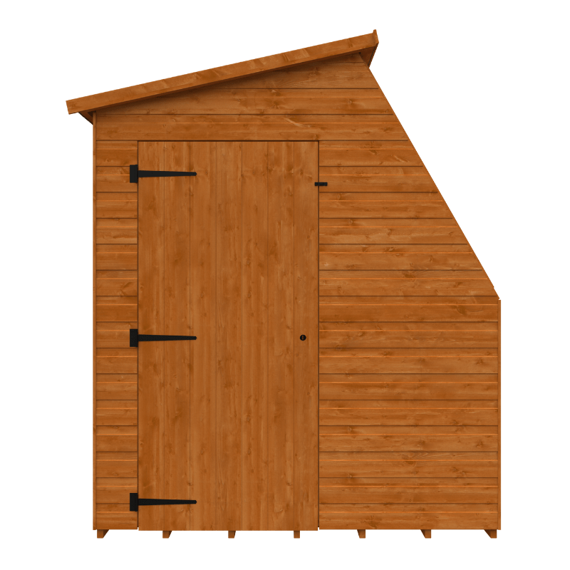 Wooden shed with a slanted roof on a white background