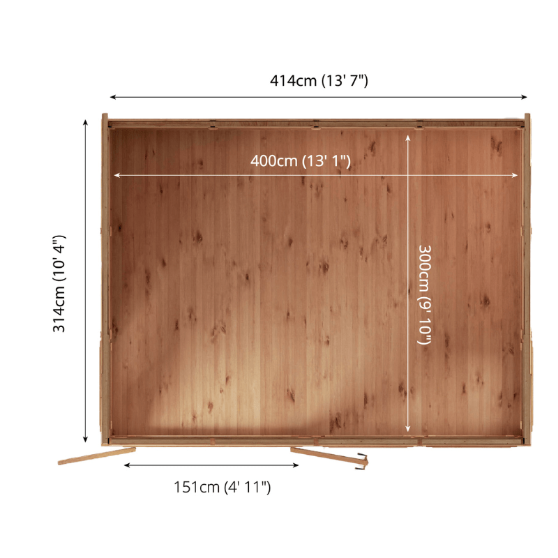 Wooden deck with dimensions labeled on a white background