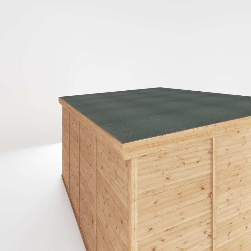 Wooden storage unit with a green concrete top on a white background