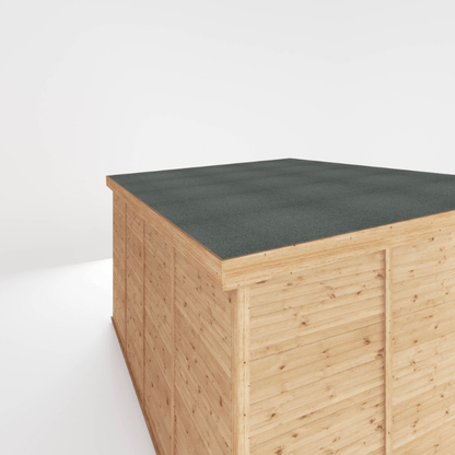 Wooden storage unit with a green concrete top on a white background