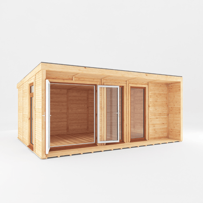 Wooden cabin with glass doors on a white background